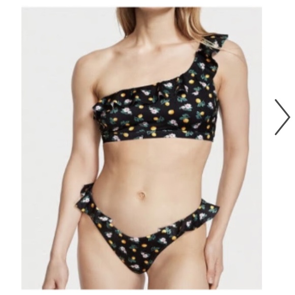 NWT Victoria's Secret itsy ruffle bikini BOTTOM AND TOP black lemon floral - Picture 1 of 16